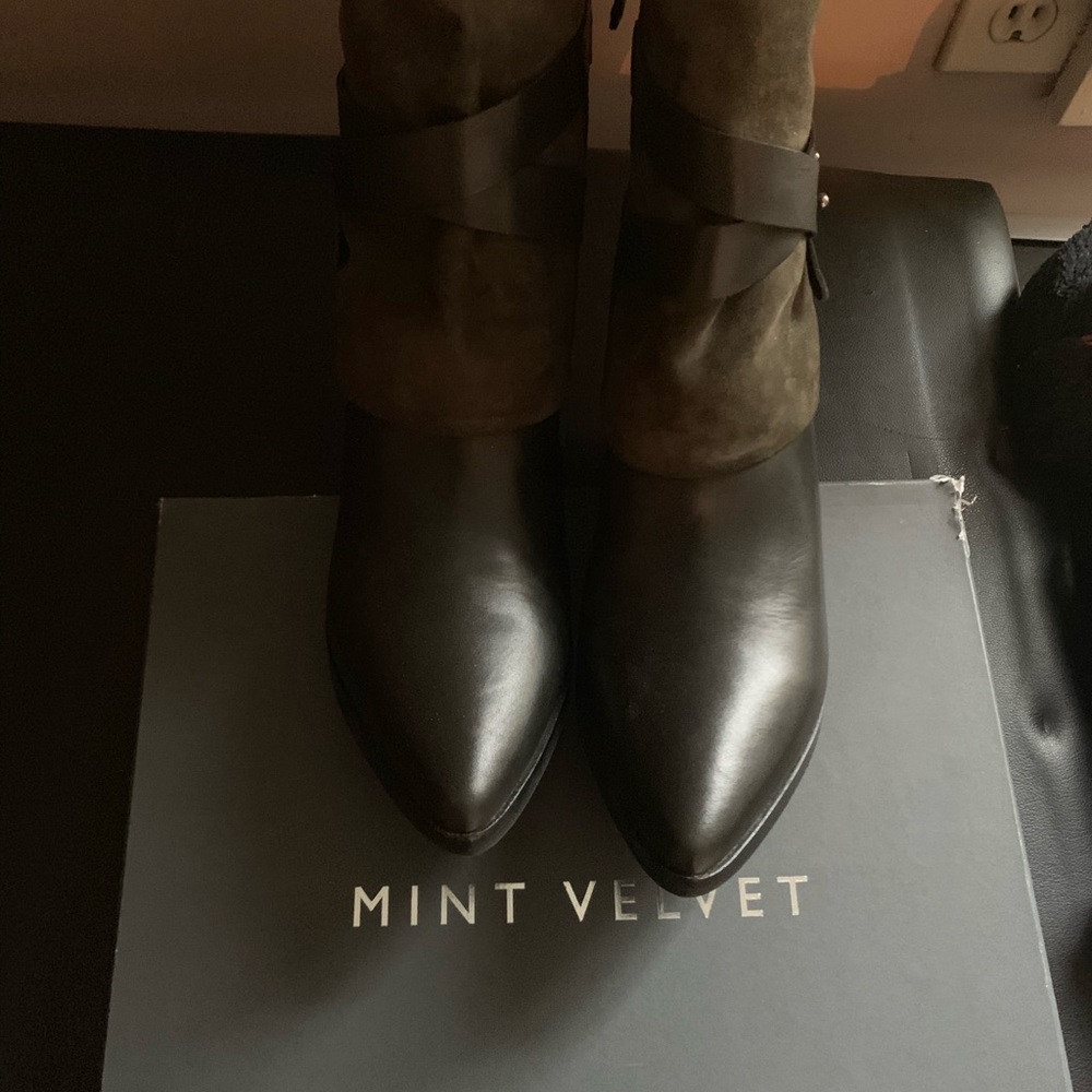 Mint Velvet Olive Brown Designer Boots Size 8